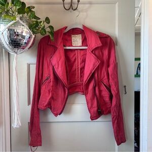 FP Movement by Free People Red Cropped Linen Moto Jacket